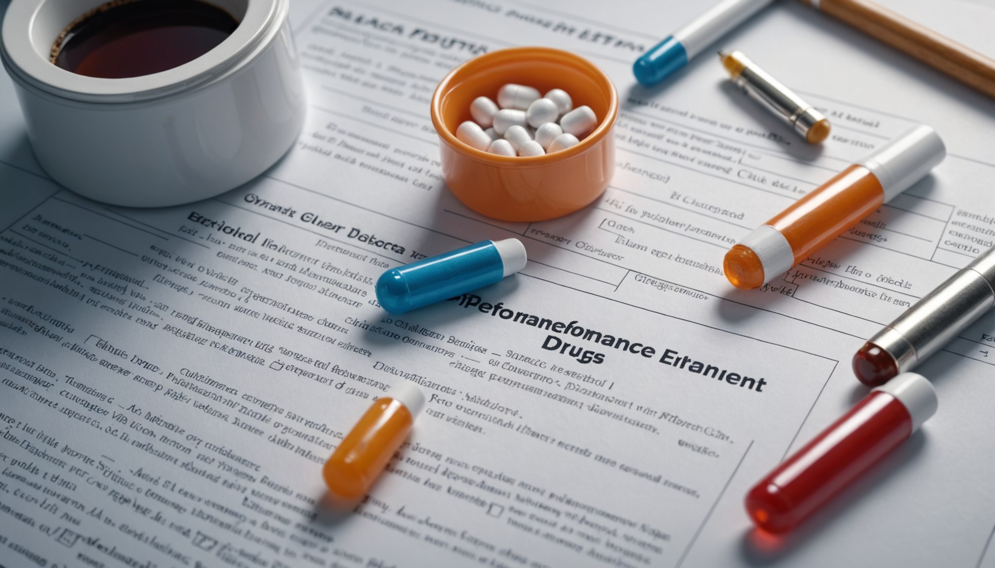 Educational illustration showing different categories of performance enhancement drugs and their effects on the human body